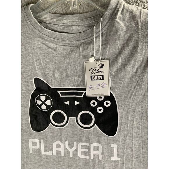 T Stars Shirts Kids Large And Baby 18 Months Set Player 1 Player 2 Gaming Twins - Picture 3 of 8